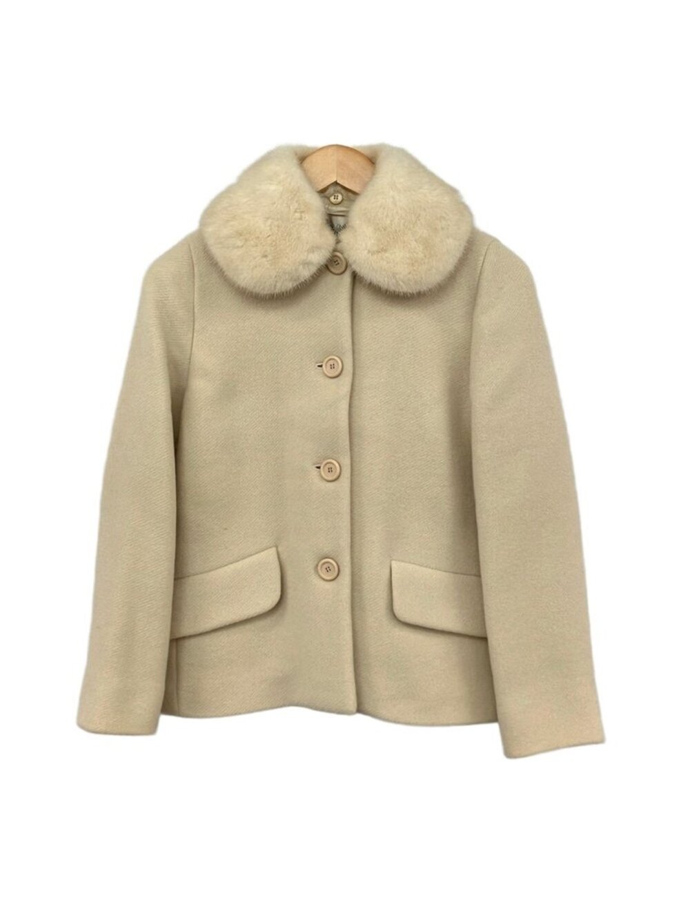 Miu Miu Coat S Ivory Long Sleeve Mink Winter 38